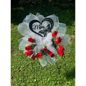 Rose Flower Mom Wreath Cemetery Decor Forever in Our Hearts Grave Marker xxx